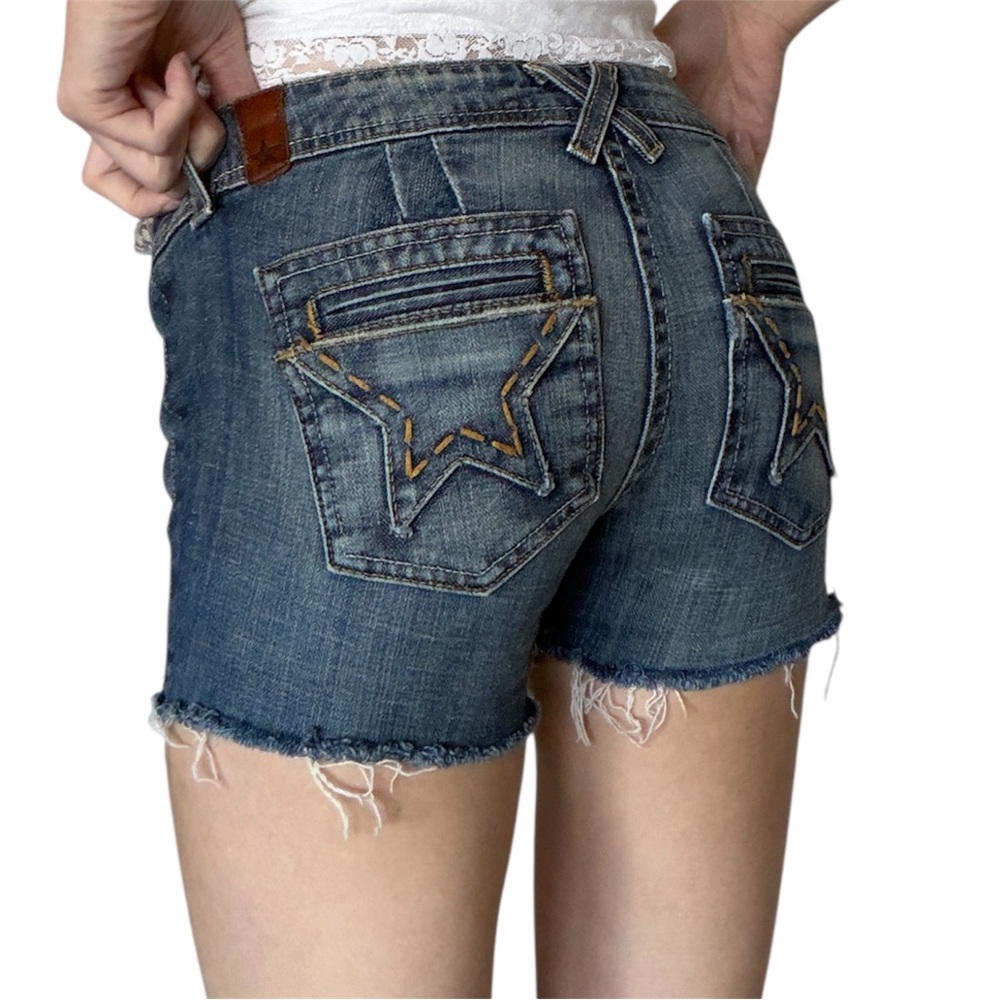 People’s liberation low rise cut off denim shorts with star pockets - Picture 2 of 5